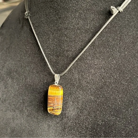 Tiger eye stone pendant adjustable cord necklace - Picture 4 of 8